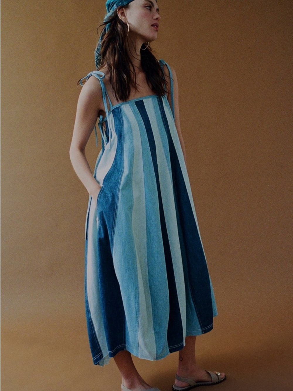 FREE PEOPLE LATTA DENIM MIDI DRESS NWT SIZE S - Picture 2 of 9
